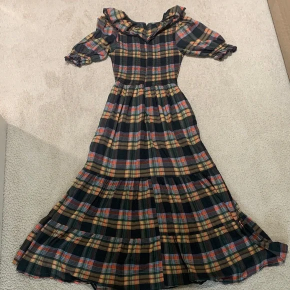 Girls' Plaid Ruffle Maxi Dress - Black Multicolor - Picture 2 of 3